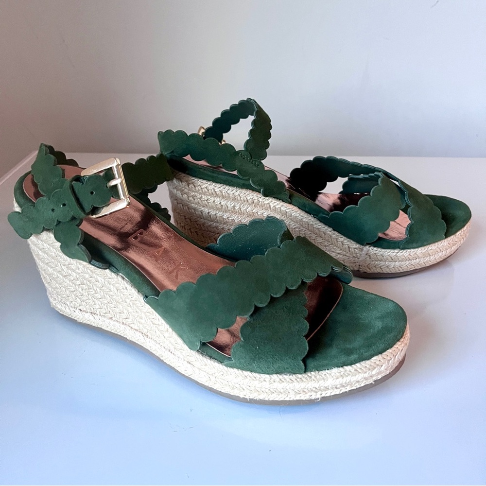 Ted Baker Dark Green Scalloped Suede Espadrille Wedges